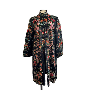 PLUM BLOSSOM VTG embroidered Asian collar silk duster. M/L ?